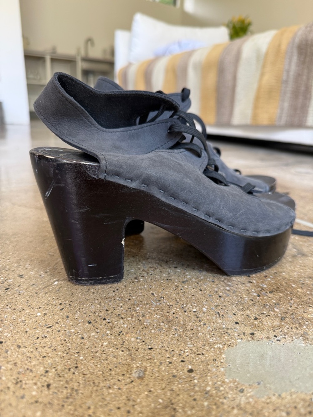 No. 6 Gray Suede Lace-Up Platform Sandals